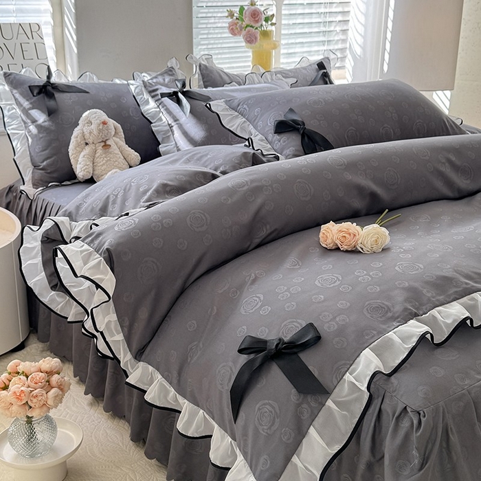 91家纺网 家纺一手货源 找家纺 （总）莉莉安家纺 2025新款韩版亲肤磨毛花边蝴蝶结浪漫蕾丝花边款甜心系列单枕套（提供买家秀）