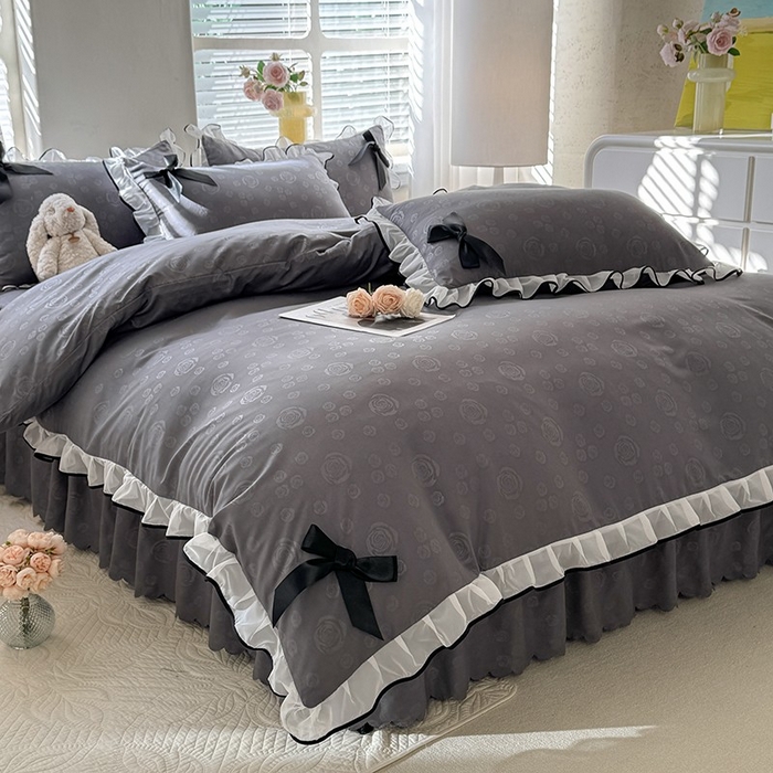 91家纺网 家纺一手货源 找家纺 （总）莉莉安家纺 2025新款韩版亲肤磨毛花边蝴蝶结浪漫蕾丝花边款甜心系列单枕套（提供买家秀）