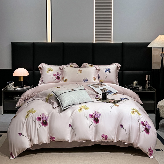 91家纺网 家纺一手货源 找家纺 红日子纺织品 2025新款亲肤舒适莱赛尔天丝四件套 栀子花开-粉