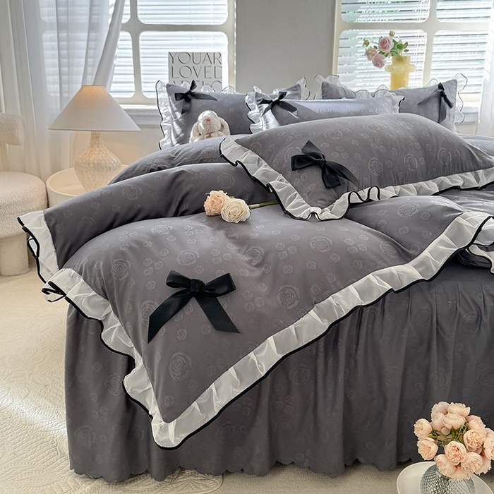 91家纺网 家纺一手货源 找家纺 （总）莉莉安家纺 2025新款韩版亲肤磨毛花边蝴蝶结浪漫蕾丝花边款甜心系列单枕套（提供买家秀）