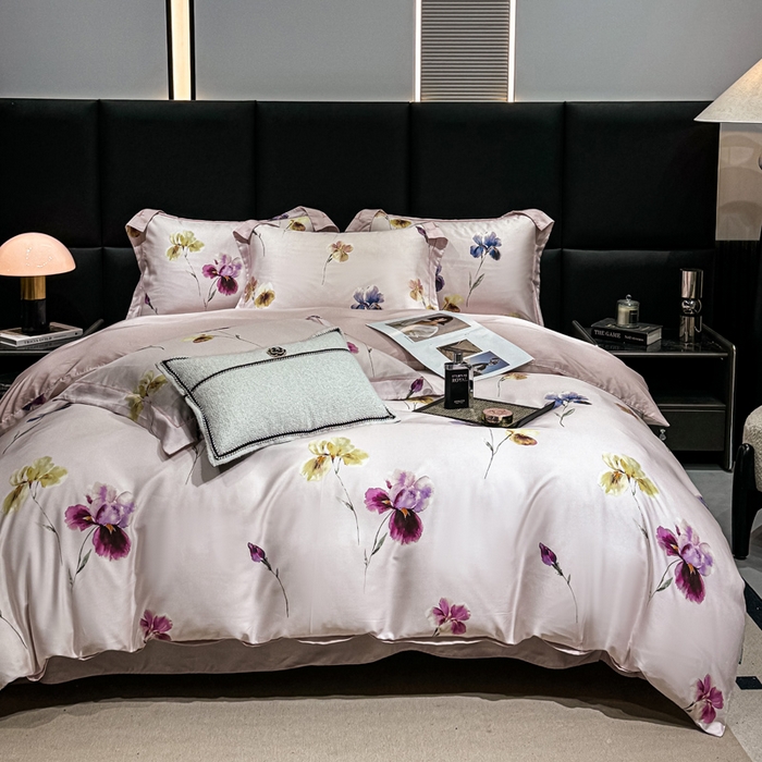 91家纺网 家纺一手货源 找家纺 红日子纺织品 2025新款亲肤舒适莱赛尔天丝四件套 栀子花开-粉