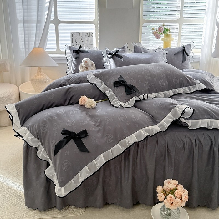 91家纺网 家纺一手货源 找家纺 （总）莉莉安家纺 2025新款韩版亲肤磨毛花边蝴蝶结浪漫蕾丝花边款甜心系列单枕套（提供买家秀）