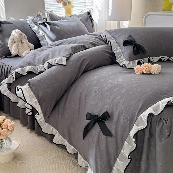 91家纺网 家纺一手货源 找家纺 （总）莉莉安家纺 2025新款韩版亲肤磨毛花边蝴蝶结浪漫蕾丝花边款甜心系列单枕套（提供买家秀）