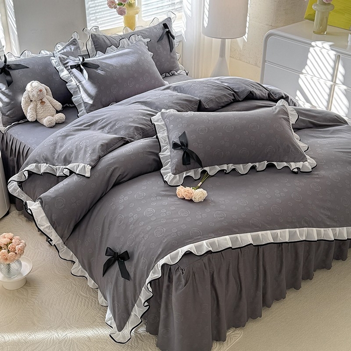 91家纺网 家纺一手货源 找家纺 （总）莉莉安家纺 2025新款韩版亲肤磨毛花边蝴蝶结浪漫蕾丝花边款甜心系列单枕套（提供买家秀）