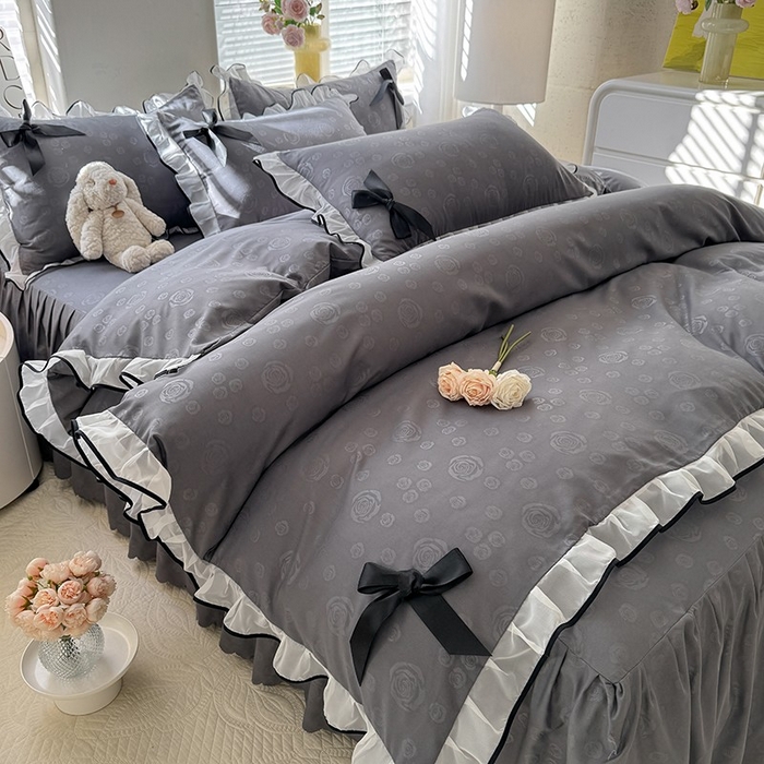 91家纺网 家纺一手货源 找家纺 （总）莉莉安家纺 2025新款韩版亲肤磨毛花边蝴蝶结浪漫蕾丝花边款甜心系列单枕套（提供买家秀）