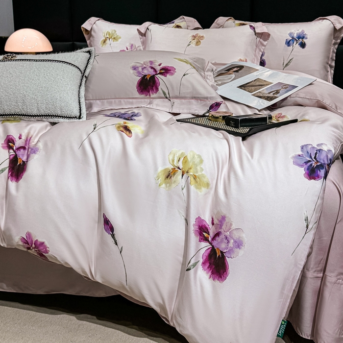 91家纺网 家纺一手货源 找家纺 红日子纺织品 2025新款亲肤舒适莱赛尔天丝四件套 栀子花开-粉