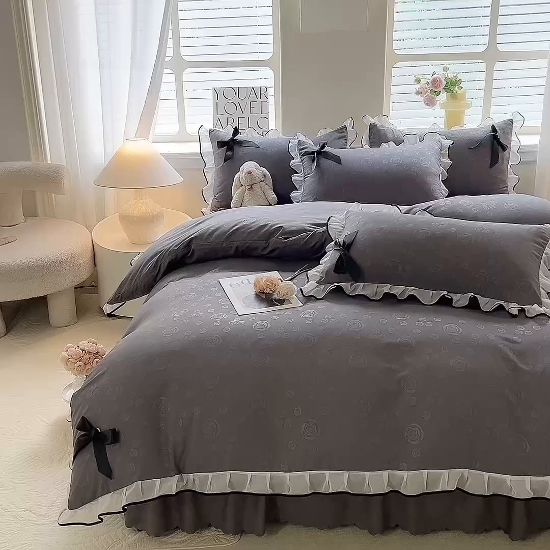 91家纺网 家纺一手货源 找家纺 （总）莉莉安家纺 2025新款韩版亲肤磨毛花边蝴蝶结浪漫蕾丝花边款甜心系列单枕套（提供买家秀）