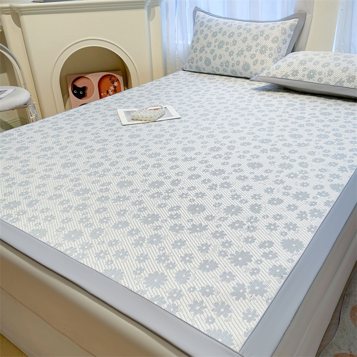 91家纺网 家纺一手货源 找家纺 （总）雯豆家纺 2025夏季新款PE中分子凉感凉席三件套凉感提花平铺绑带席子