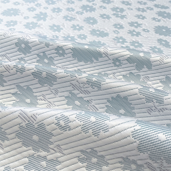 91家纺网 家纺一手货源 找家纺 雯豆家纺 2025夏季新款PE中分子凉感凉席三件套凉感提花平铺绑带席子 繁花-碧雪蓝