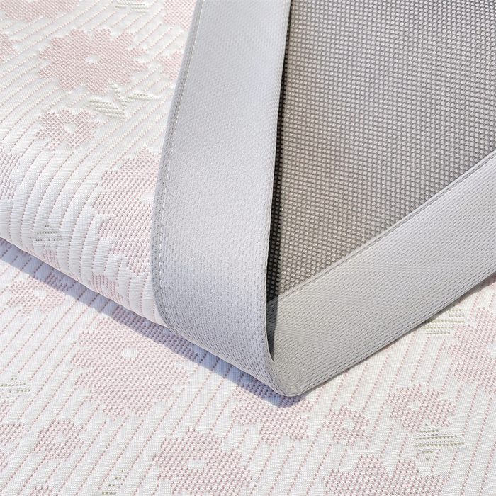 91家纺网 家纺一手货源 找家纺 雯豆家纺 2025夏季新款PE中分子凉感凉席三件套凉感提花平铺绑带席子 繁花-粉黛