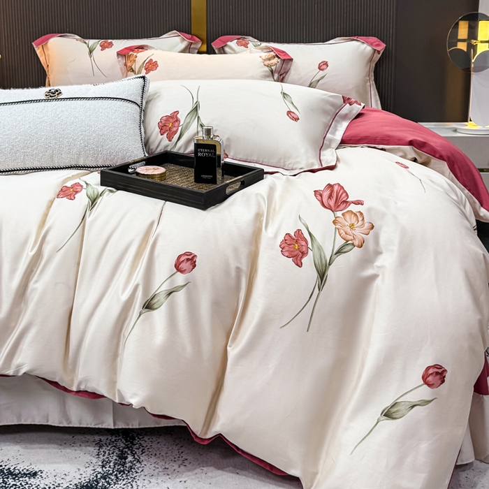 91家纺网 家纺一手货源 找家纺 （总）红日子纺织品 2025新款60s长绒棉纯棉贡缎印花四件套