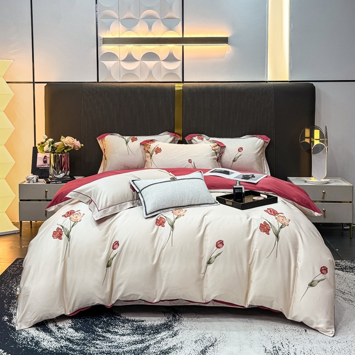 91家纺网 家纺一手货源 找家纺 （总）红日子纺织品 2025新款60s长绒棉纯棉贡缎印花四件套