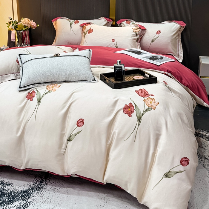 91家纺网 家纺一手货源 找家纺 （总）红日子纺织品 2025新款60s长绒棉纯棉贡缎印花四件套