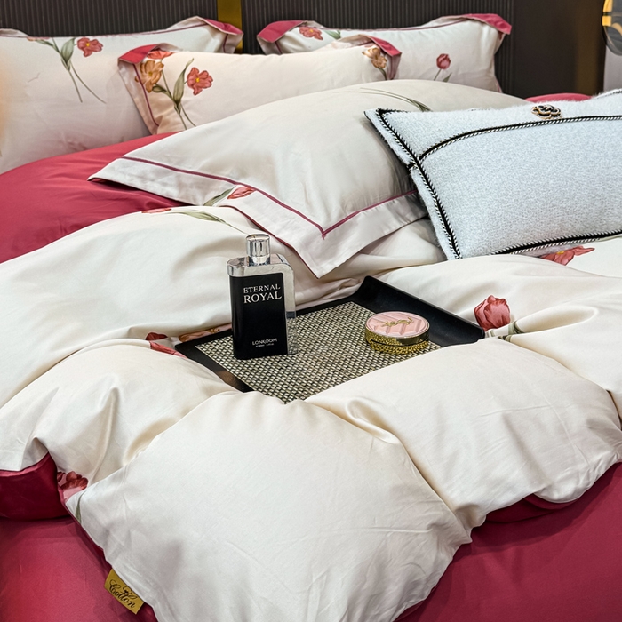 91家纺网 家纺一手货源 找家纺 （总）红日子纺织品 2025新款60s长绒棉纯棉贡缎印花四件套