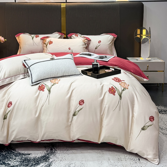 91家纺网 家纺一手货源 找家纺 （总）红日子纺织品 2025新款60s长绒棉纯棉贡缎印花四件套