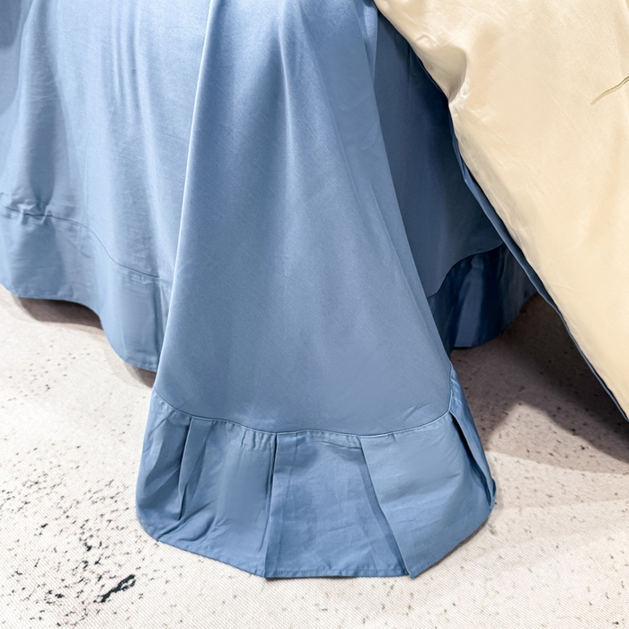 91家纺网 家纺一手货源 找家纺 红日子纺织品 2025新款60s长绒棉纯棉贡缎印花四件套 春暖-蓝