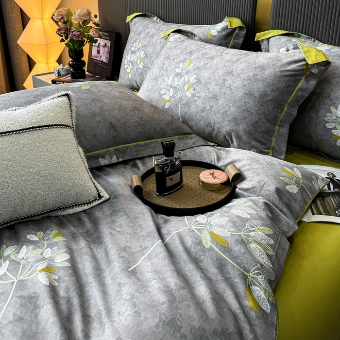 91家纺网 家纺一手货源 找家纺 红日子纺织品 2025新款60s长绒棉纯棉贡缎印花四件套 墨香