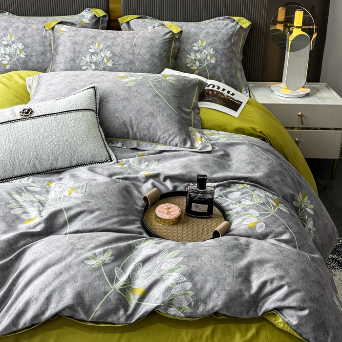 91家纺网 家纺一手货源 找家纺 红日子纺织品 2025新款60s长绒棉纯棉贡缎印花四件套 墨香