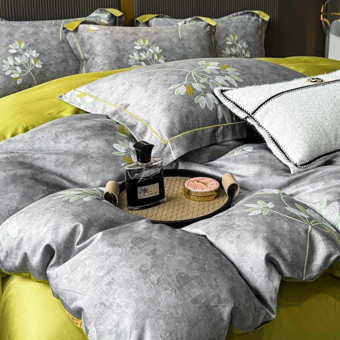 91家纺网 家纺一手货源 找家纺 红日子纺织品 2025新款60s长绒棉纯棉贡缎印花四件套 墨香