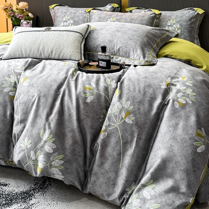 91家纺网 家纺一手货源 找家纺 红日子纺织品 2025新款60s长绒棉纯棉贡缎印花四件套 墨香