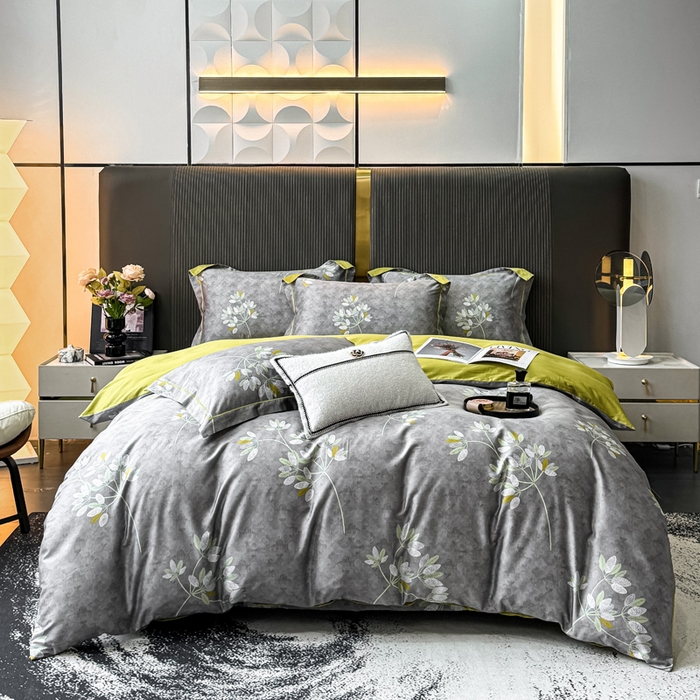 91家纺网 家纺一手货源 找家纺 红日子纺织品 2025新款60s长绒棉纯棉贡缎印花四件套 墨香