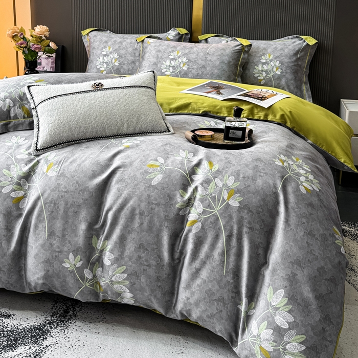 91家纺网 家纺一手货源 找家纺 红日子纺织品 2025新款60s长绒棉纯棉贡缎印花四件套 墨香