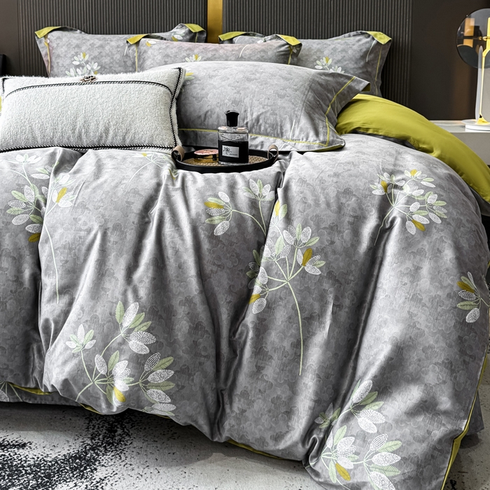 91家纺网 家纺一手货源 找家纺 红日子纺织品 2025新款60s长绒棉纯棉贡缎印花四件套 墨香