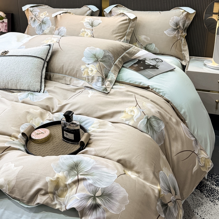 91家纺网 家纺一手货源 找家纺 红日子纺织品 2025新款60s长绒棉纯棉贡缎印花四件套 沐兮