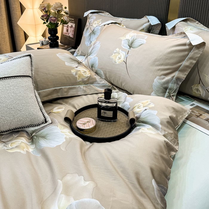 91家纺网 家纺一手货源 找家纺 红日子纺织品 2025新款60s长绒棉纯棉贡缎印花四件套 沐兮