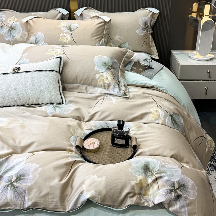 91家纺网 家纺一手货源 找家纺 红日子纺织品 2025新款60s长绒棉纯棉贡缎印花四件套 沐兮