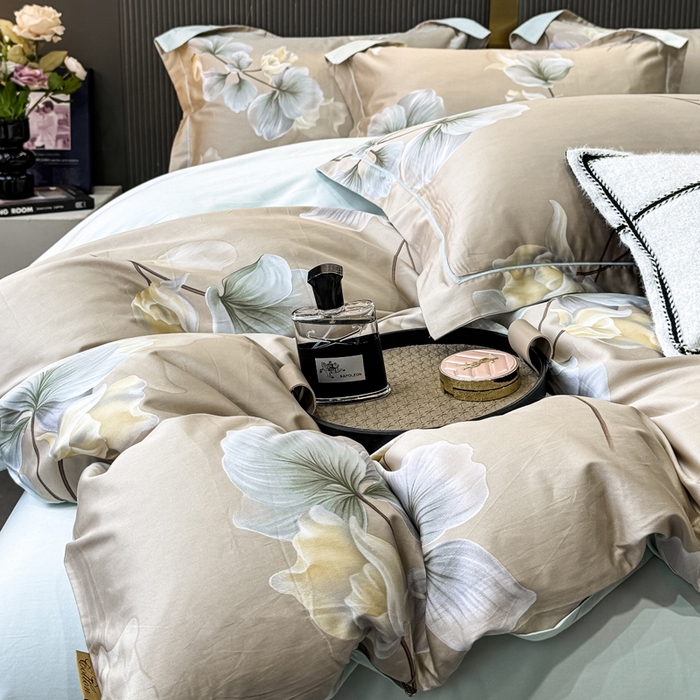 91家纺网 家纺一手货源 找家纺 红日子纺织品 2025新款60s长绒棉纯棉贡缎印花四件套 沐兮