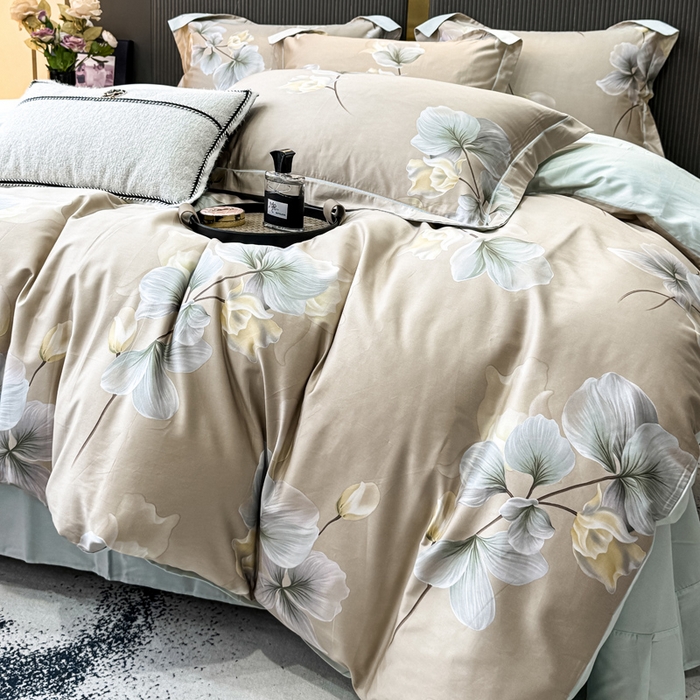 91家纺网 家纺一手货源 找家纺 红日子纺织品 2025新款60s长绒棉纯棉贡缎印花四件套 沐兮