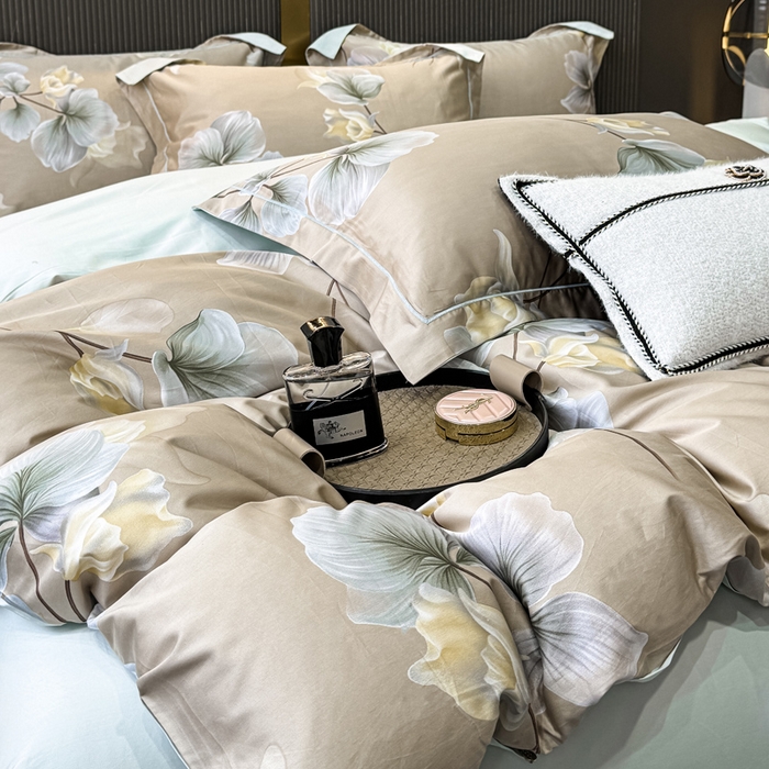 91家纺网 家纺一手货源 找家纺 红日子纺织品 2025新款60s长绒棉纯棉贡缎印花四件套 沐兮