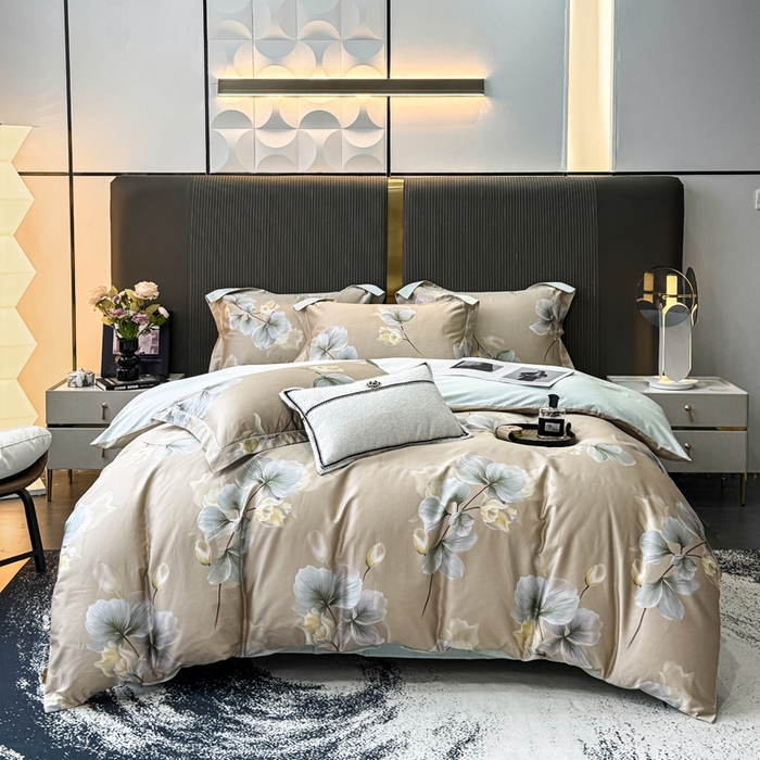 91家纺网 家纺一手货源 找家纺 红日子纺织品 2025新款60s长绒棉纯棉贡缎印花四件套 沐兮