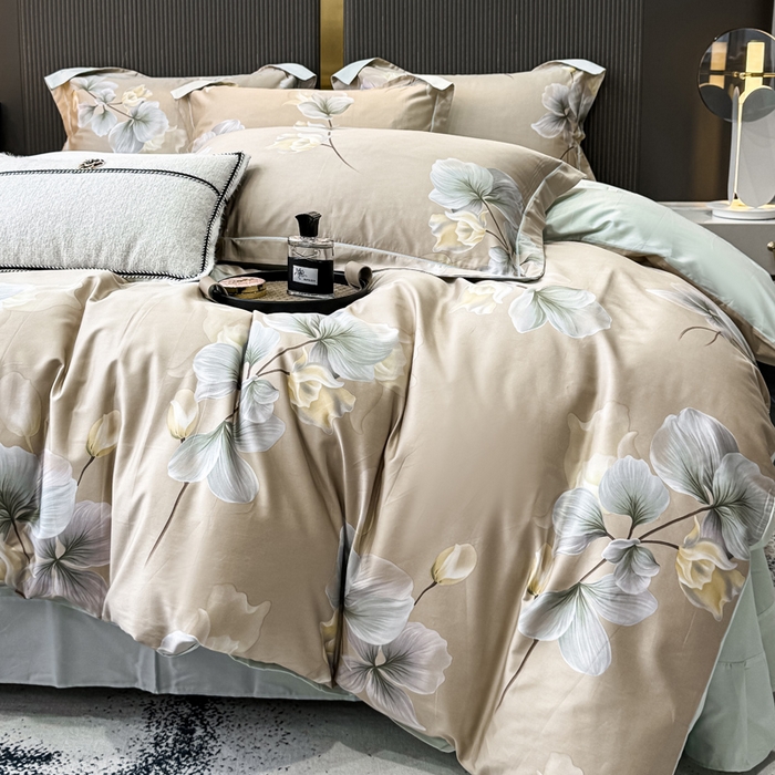 91家纺网 家纺一手货源 找家纺 红日子纺织品 2025新款60s长绒棉纯棉贡缎印花四件套 沐兮