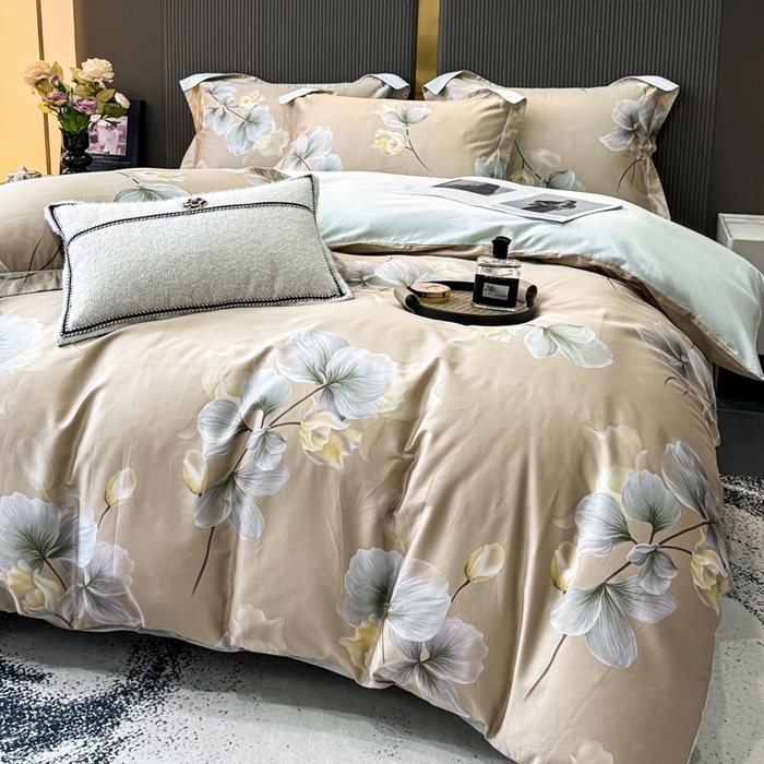 91家纺网 家纺一手货源 找家纺 红日子纺织品 2025新款60s长绒棉纯棉贡缎印花四件套 沐兮