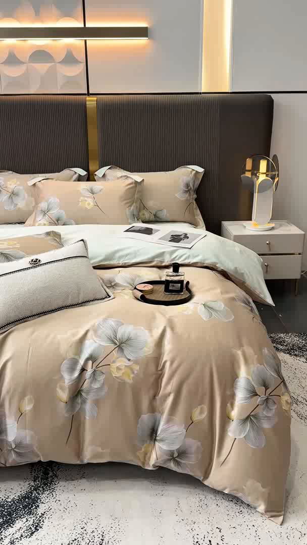 91家纺网 家纺一手货源 找家纺 红日子纺织品 2025新款60s长绒棉纯棉贡缎印花四件套 沐兮