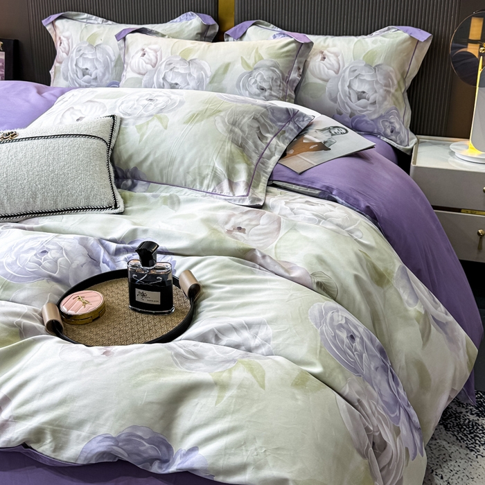 91家纺网 家纺一手货源 找家纺 红日子纺织品 2025新款60s长绒棉纯棉贡缎印花四件套 生如夏花