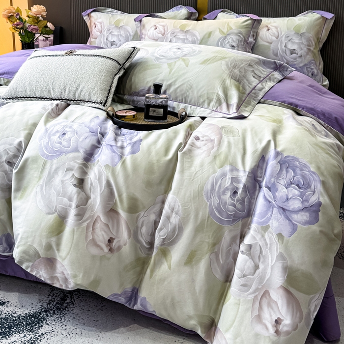 91家纺网 家纺一手货源 找家纺 红日子纺织品 2025新款60s长绒棉纯棉贡缎印花四件套 生如夏花