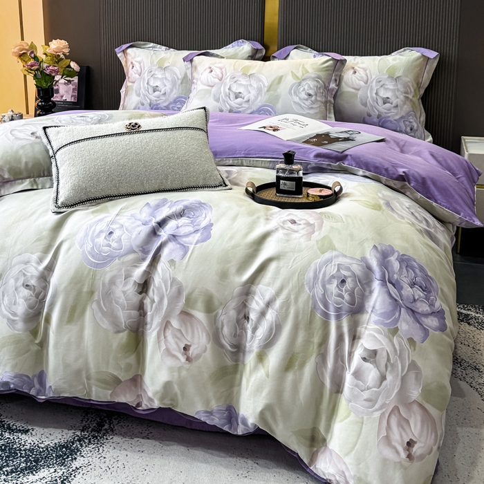 91家纺网 家纺一手货源 找家纺 红日子纺织品 2025新款60s长绒棉纯棉贡缎印花四件套 生如夏花