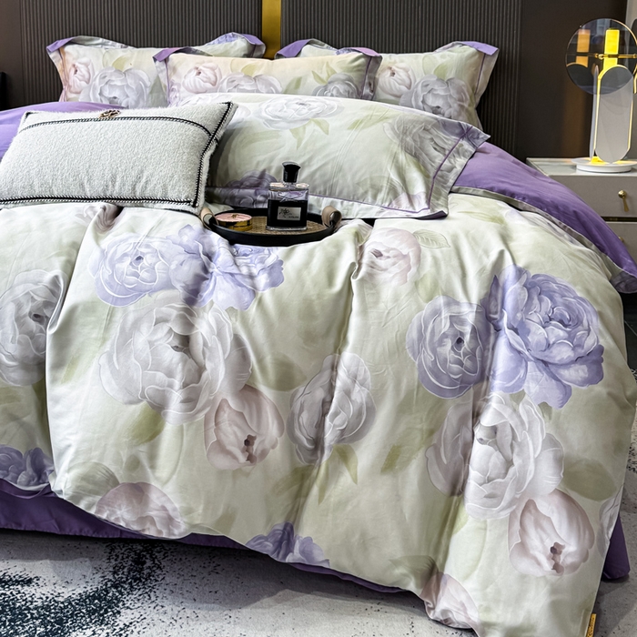 91家纺网 家纺一手货源 找家纺 红日子纺织品 2025新款60s长绒棉纯棉贡缎印花四件套 生如夏花