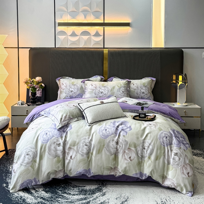 91家纺网 家纺一手货源 找家纺 红日子纺织品 2025新款60s长绒棉纯棉贡缎印花四件套 生如夏花