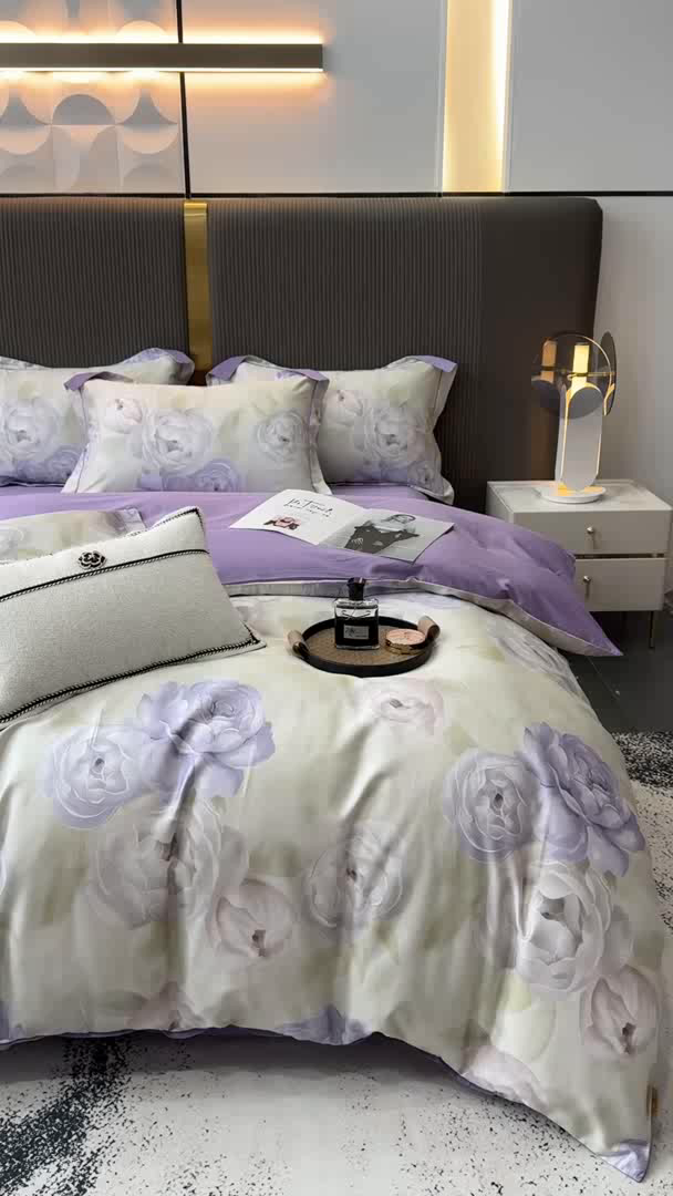 91家纺网 家纺一手货源 找家纺 红日子纺织品 2025新款60s长绒棉纯棉贡缎印花四件套 生如夏花