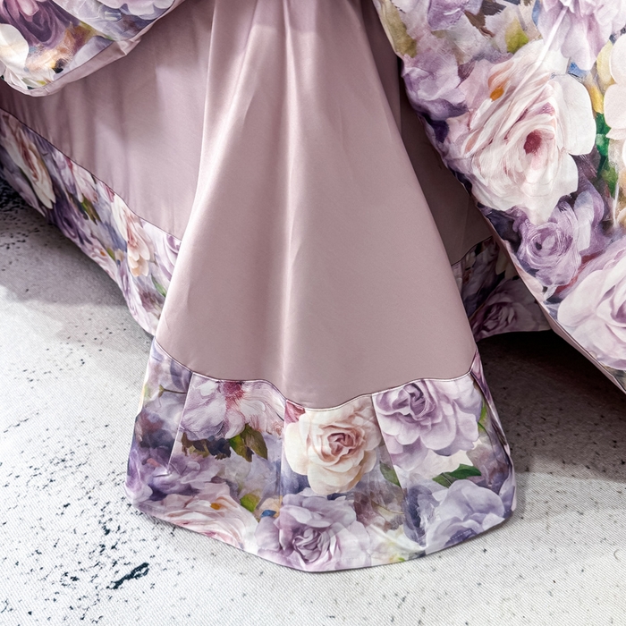 91家纺网 家纺一手货源 找家纺 红日子纺织品 2025新款60s长绒棉纯棉贡缎印花四件套 苏玫-紫