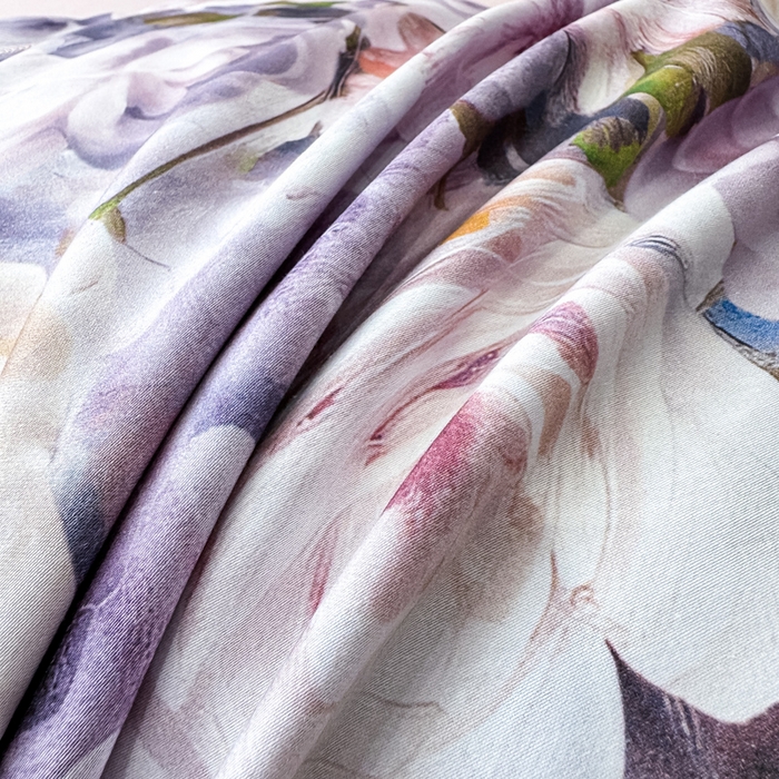91家纺网 家纺一手货源 找家纺 红日子纺织品 2025新款60s长绒棉纯棉贡缎印花四件套 苏玫-紫