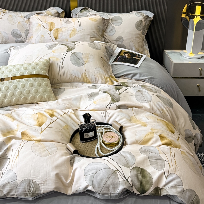 91家纺网 家纺一手货源 找家纺 红日子纺织品 2025新款60s长绒棉纯棉贡缎印花四件套 叶韵