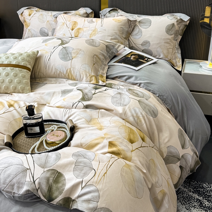 91家纺网 家纺一手货源 找家纺 红日子纺织品 2025新款60s长绒棉纯棉贡缎印花四件套 叶韵