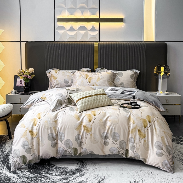 91家纺网 家纺一手货源 找家纺 红日子纺织品 2025新款60s长绒棉纯棉贡缎印花四件套 叶韵