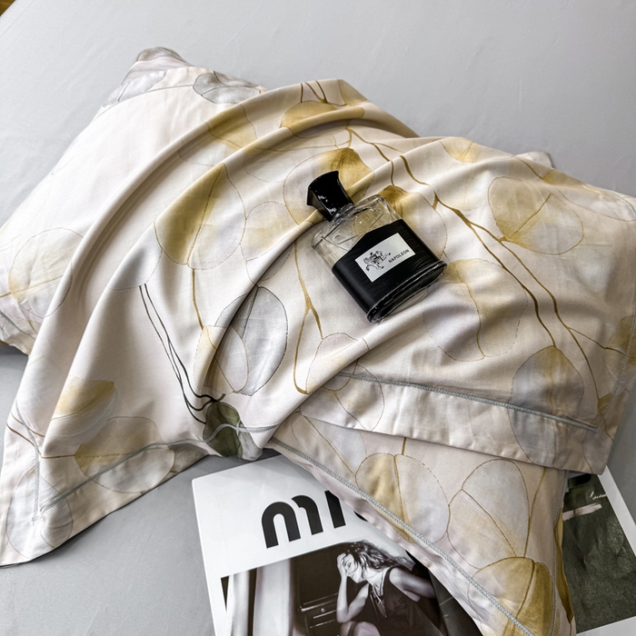 91家纺网 家纺一手货源 找家纺 红日子纺织品 2025新款60s长绒棉纯棉贡缎印花四件套 叶韵