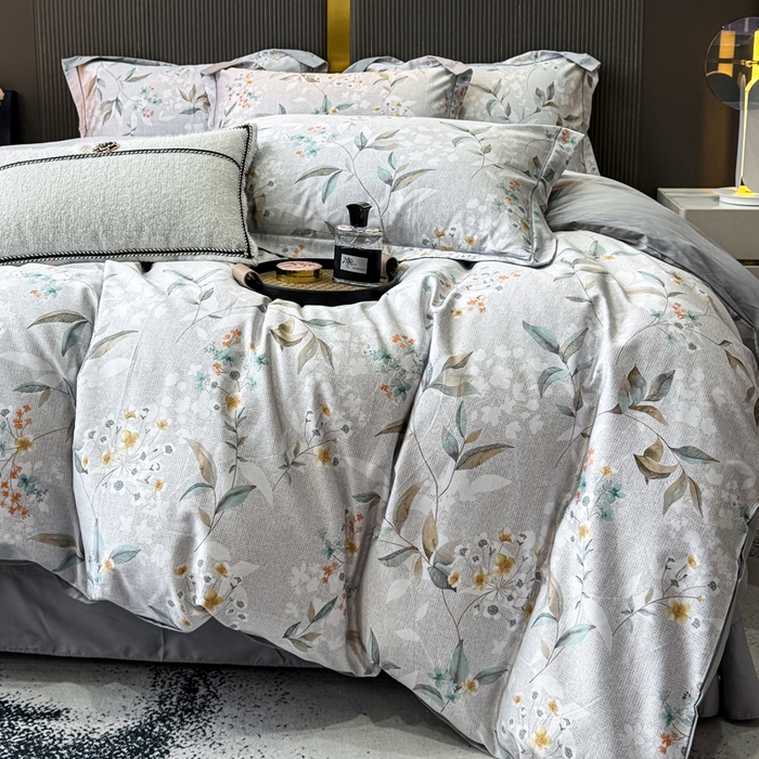 91家纺网 家纺一手货源 找家纺 红日子纺织品 2025新款60s长绒棉纯棉贡缎印花四件套 悠甜-绿